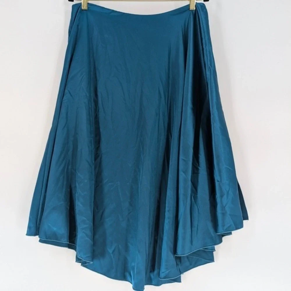 Oh So Tracie Swonke Teal Blue Satin High-Low Circle‎ Skirt One Size Made in USA